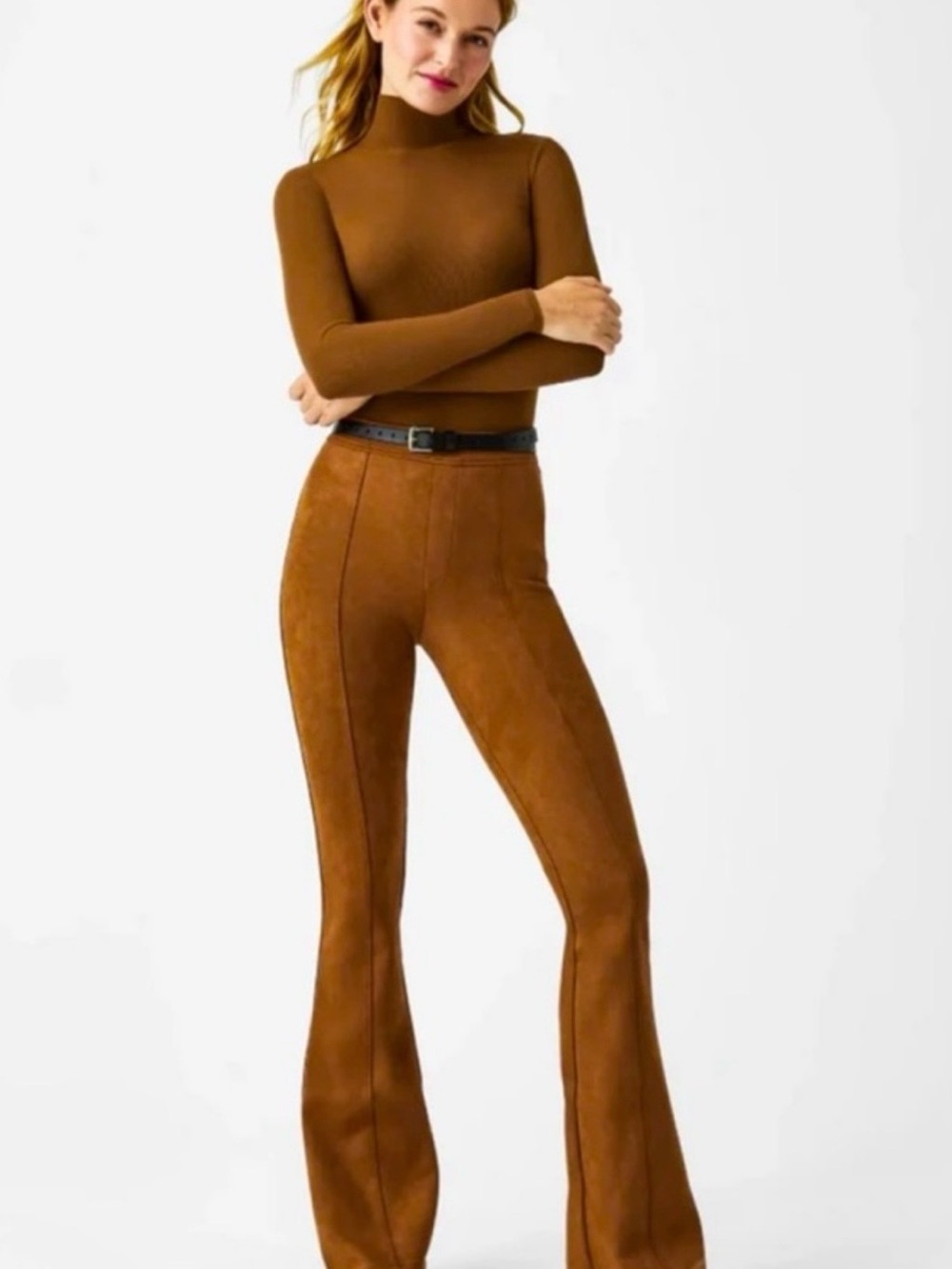 SPANX Faux Suede Camel Bellbottoms Sz M